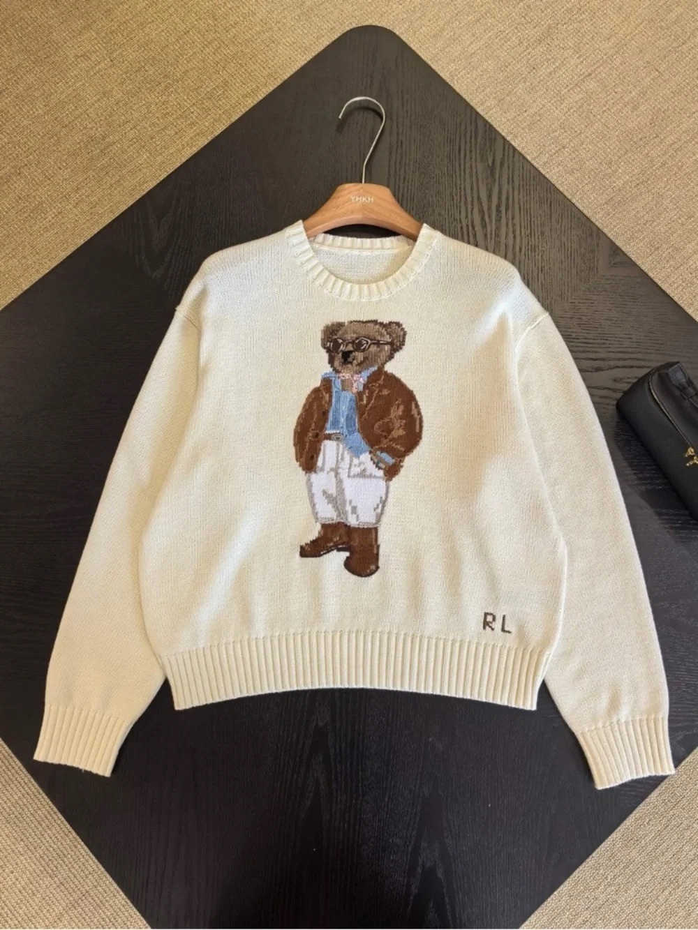 Polo by Ralph Lauren Cream Sweater with Brown & Blue Bear Motif